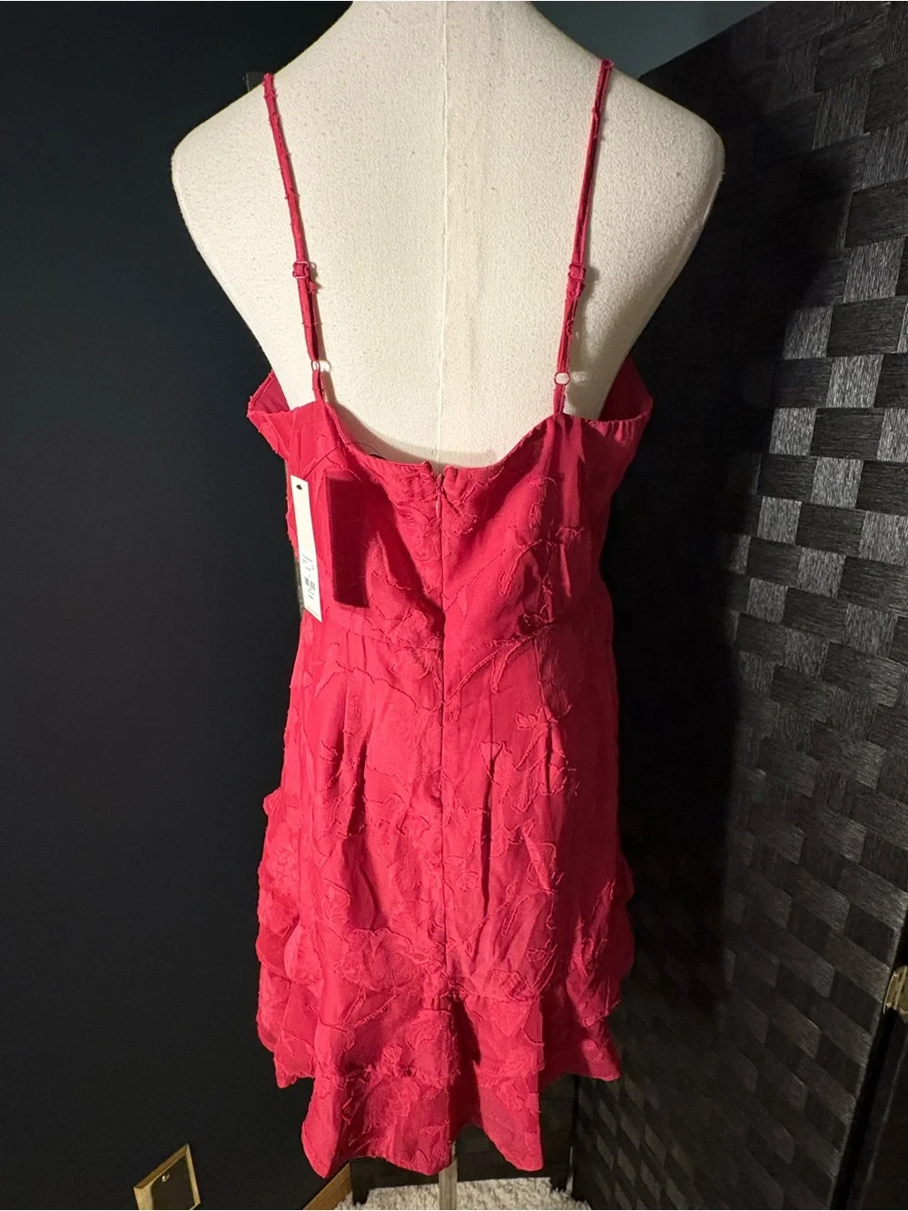Francesca's Christian Jacquard Ruffle Hem Mini Dress